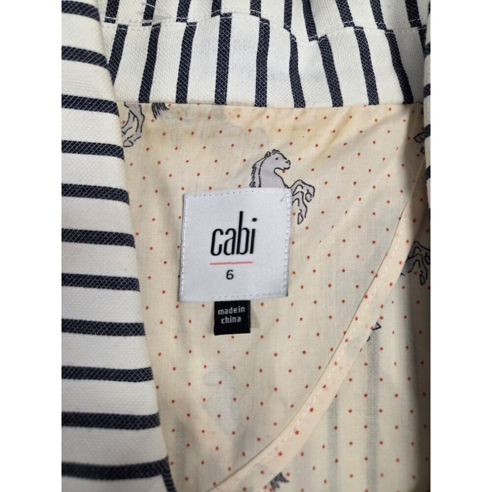 Cabi Blazer Retro Edgy Flared Bell Sleeve White Blue Striped Jacket Size 6 - Picture 4 of 7